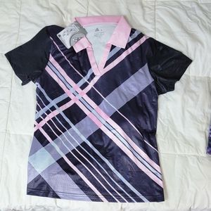 Women's Small Pink and Blue Polo Shirt Golf T Shirt  Moisture Wicking